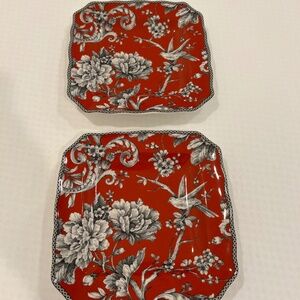 222 Fifth PTS International Adelaide Red Fine China Porcelain Salad Plates (2)